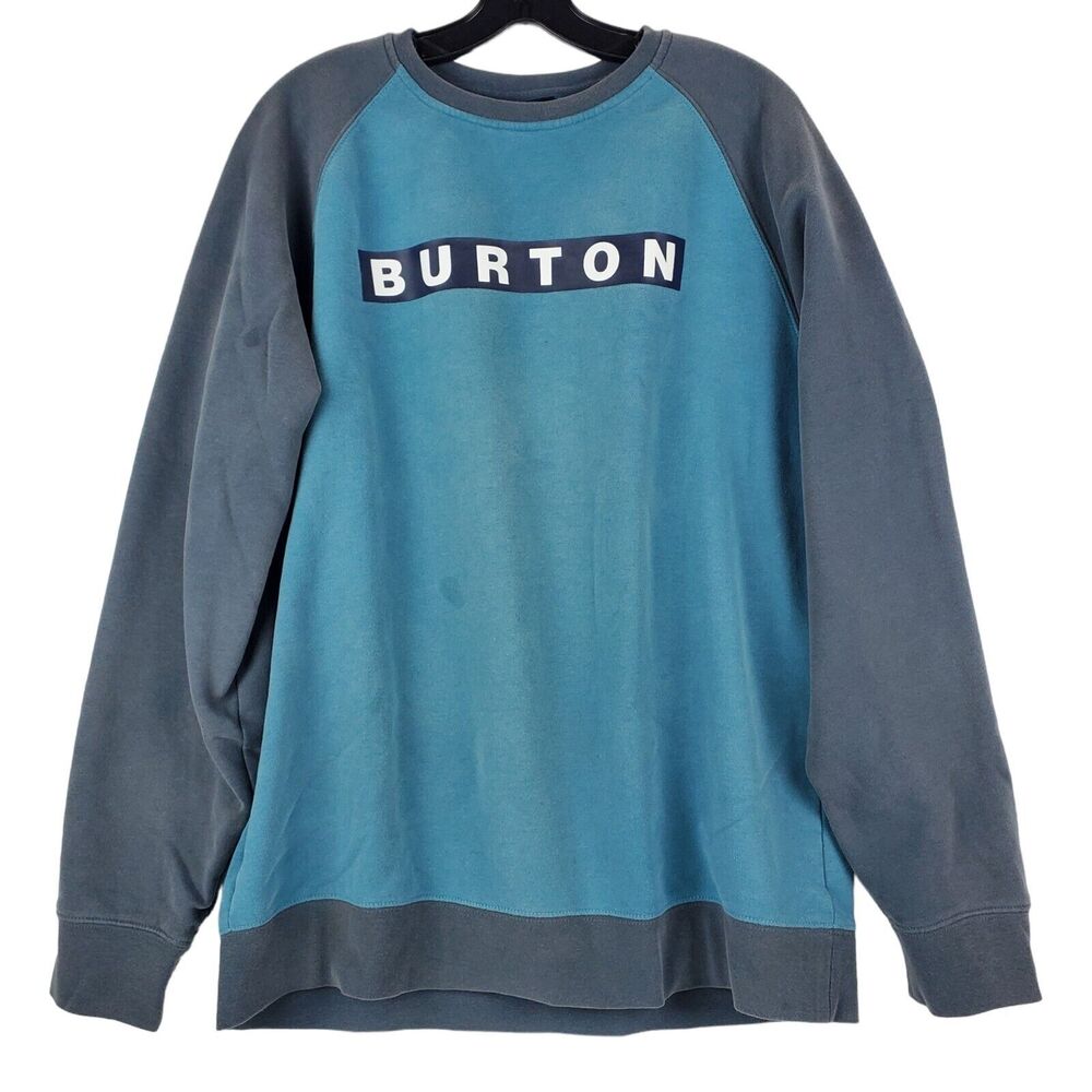 BURTON Sweater Adult Large Blue Gray Box Logo Spell Out Sweatshirt Outdoor